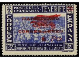 1052 ** ESPAÑA: CANARIAS. Ed.61. <B>6 Pts. S. 50 Cts.</B> Azul<B> CENTRO DESPLAZADO. </B>No Reseñado. MUY RARO. - Otros & Sin Clasificación