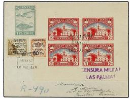 1066 ESPAÑA: CANARIAS. Ed.12, 13. 1937. LAS PALMAS A PARÍS. Raro Franqueo Incluyendo La <B>HB</B> Benéfica De AYAMONTE,  - Andere & Zonder Classificatie