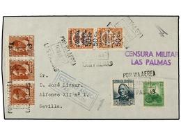 1067 ESPAÑA: CANARIAS. Ed.11Bhh + 11B. 1937. LAS PALMAS A SEVILLA. <B>50 Cts. S. 2 Cts.</B> Castaño Claro<B> VALOR COMPL - Otros & Sin Clasificación