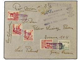 1153 ESPAÑA GUERRA CIVIL. 1938. SEVILLA A LAS PALMAS, Circulada Con Sellos De <B>10 Cts.</B> Verde, <B>30 Cts.</B> Carmí - Other & Unclassified