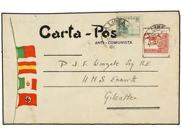 1154 ESPAÑA GUERRA CIVIL. 1938. LA LÍNEA A GIBRALTAR. <B>CARTA POSTAL ANTI-COMUNISTA</B> Ilustrada En El Interior, Edita - Otros & Sin Clasificación