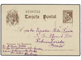 1156 ESPAÑA GUERRA CIVIL. 1941. SON SERBERA (Mallorca) A LÉRIDA. Entero Postal De <B>20 Cts.</B> Castaño Escrita Desde B - Otros & Sin Clasificación