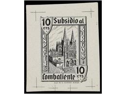 1168 ESPAÑA. <B>PRUEBA LITOGRÁFICA. 10 Cts.</B> <B>SUBSIDIO AL COMBATIENTE/BURGOS.</B> - Otros & Sin Clasificación