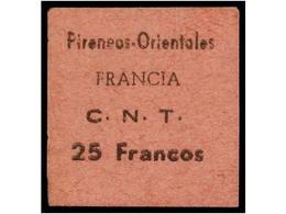 1180 ESPAÑA GUERRA CIVIL. <B>C.N.T. 25 Francos</B> Negro S. Rosa. <B>PIRINEOS ORIENTALES.</B> RARÍSIMO Y No Reseñado. - Autres & Non Classés