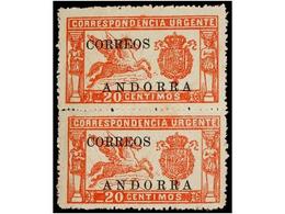 1188 (*) ANDORRA. Ed.14. <B>20 Cts.</B> Rojo. Pareja Sin Goma. Leves Sombras Del Tiempo. Cat. 210€. - Other & Unclassified