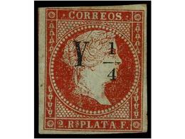 1206 (*) CUBA. Ed.4A. <B>Y 1/4 S. 2 Reales </B>carmín. Tipo II, Variedad <B>BARRA ROTA HACIA LA MITAD DERECHA</B> (Ed. 4 - Andere & Zonder Classificatie