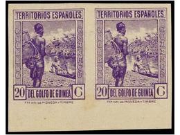 1234 ** COLONIAS ESPAÑOLAS: GUINEA. Ed.265s. <B>20 Cts.</B> Lila. Pareja<B> SIN DENTAR</B>, Goma Levemente Tonalizada. N - Otros & Sin Clasificación