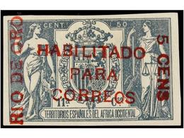 1267 * COLONIAS ESPAÑOLAS: RIO DE ORO. Ed.40A. <B>5 Cents. S. 50 Cents.</B> Verde. Habilitación En Color Carmín, Sin Num - Andere & Zonder Classificatie