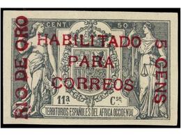1270 * COLONIAS ESPAÑOLAS: RIO DE ORO. Ed.40D. <B>5 Cents. S. 50 Cents.</B> Verde. Habilitación En Color Violeta<B>, </B - Autres & Non Classés