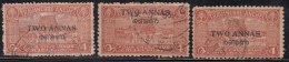 2 Annas Surcharge X 3 Shades / Perf., Varities, Travancore Cochin Used 1949 , British India, Shell, Coneshell, - Travancore-Cochin