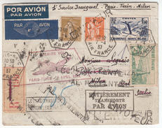 Avio Linee Italiane - Primo Volo Parigi - Torino (Milano) 7.4.1937 - Interessante RTS - Storia Postale (Posta Aerea)