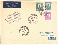 Ala Littoria - Primo Volo Tunisi - Genova 29.3.1938 - Storia Postale (Posta Aerea)