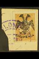 1913  5pa Yellow-buff With "Eagle" Local Handstamp (Michel 4, SG 4), Fine Used On Piece Tied By Violet "Vlone" Cds Cance - Albanië