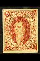 1864 IMPERF PLATE PROOF  For The 5c Rivadavia Issue (Scott 8, SG 13) Printed In Brown-rose On Ungummed Unwatermarked Pap - Sonstige & Ohne Zuordnung