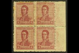 1920  4c Red-violet Perf 13½x12½ (Scott 268, SG 466A), Mint Marginal BLOCK Of 4 Showing DOUBLE IMPRESSION. Some Tone Spo - Otros & Sin Clasificación