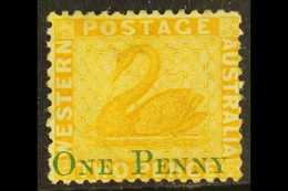 WESTERN AUSTRALIA  1874 1d On 2d Yellow Surcharge Watermark Reversed Variety, SG 67x, Mint With Large Part Original Gum, - Otros & Sin Clasificación