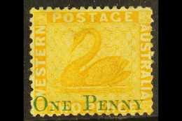 WESTERN AUSTRALIA  1874 1d On 2d Yellow Surcharge Watermark Reversed Variety, SG 67x, Mint With Large Part Original Gum, - Sonstige & Ohne Zuordnung