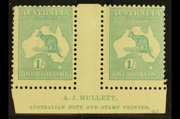 1915-27  1s Blue-green 'Roo, Die IIB, SG 40b, Lower Marginal Gutter Pair With "A.J. MULLETT" Inscription, Never Hinged M - Otros & Sin Clasificación