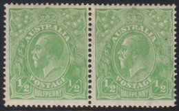 1918-20  ½d Green, Wmk Multi Crown And "A", Horizontal Pair With One Stamp Showing The "Thin 1 In Fraction At Right" Var - Otros & Sin Clasificación