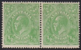 1918-20  ½d Green, Wmk Multi Crown And "A", Horizontal Pair With One Stamp Showing The "Thin 1 In Fraction At Right" Var - Other & Unclassified