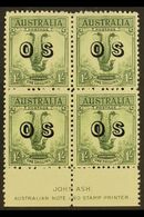 OFFICIAL  1932 1s Green, Lyrebird, "O S" Overprint In JOHN ASH Imprint Block Of 4, SG O136, Fine Mint, Hinged On Top Pai - Autres & Non Classés