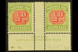 POSTAGE DUE  1938 ½d Carmine And Green, SG D112, JOHN ASH Gutter Imprint Pair, Fine Mint. (2 Stamps) For More Images, Pl - Autres & Non Classés