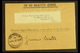 1910 OHMS OFFICIAL WRAPPER  (25 Dec) Printed OHMS 'From The Imperial Department Of Agriculture For The West Indies' Stam - Barbades (...-1966)