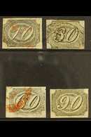 1844-46  10r, 30r, 60r, And 90r "Italic Numerals", Scott 7/10, Fine Used, All With Four Margins, The 90r Close At Top. ( - Other & Unclassified