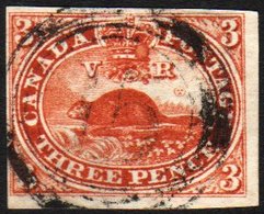 1857  3d Red Imperf Beaver On Machine-made Wove Paper, SG 18, Fine Used With Four Clear To Large Margins, And With Neat  - Sonstige & Ohne Zuordnung