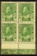 1911-25  1c Green Admiral (Unitrade 104) With Type B LATHEWORK In The Lower Sheet Margin Of A Never Hinged Mint BLOCK OF - Sonstige & Ohne Zuordnung
