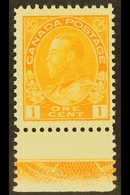 1911-25  1c Yellow Admiral (Unitrade 105) With Type C LATHEWORK In The Lower Sheet Margin, Fine Never Hinged Mint. For M - Other & Unclassified