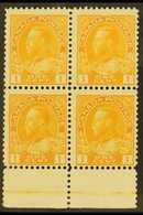 1911-25  1c Yellow Admiral (Unitrade 105) With Type C LATHEWORK In The Lower Sheet Margin Of A Block Of Four, Fine Mint. - Sonstige & Ohne Zuordnung