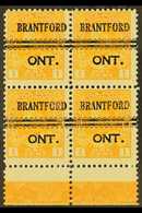 1911-25  1c Yellow Admiral (Unitrade 105) With Type D LATHEWORK In The Lower Sheet Margin Of A Block Of Four With "BRANT - Other & Unclassified