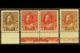 1915-24  Admirals With LATHEWORK TYPE D In Lower Sheet Margins, Three Items; The 3c Brown Never Hinged Mint With Crease, - Other & Unclassified