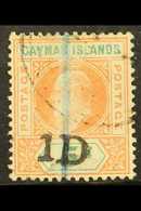 1907  1d On 5s Salmon & Green Surcharge, SG 19, Cds Used, Vertical Blue Crayon Line, Full Perfs, Cat £400. For More Imag - Cayman (Isole)