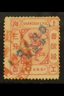 SHANGHAI MUNICIPAL POST  1877 1ca On 3ca Rose On Rose, SG 68, Very Fine Used. Scarce Stamp. For More Images, Please Visi - Sonstige & Ohne Zuordnung