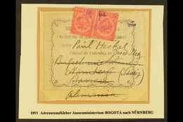 1891  An Interesting Large Printed Official 'Ministerio...Consul De Colombia En...' Address Label On Small Piece, Addres - Kolumbien