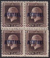 AITUTAKI  1918 3d Chocolate Mixed Perf (SG 16b) Never Hinged Mint BLOCK OF FOUR. For More Images, Please Visit Http://ww - Islas Cook
