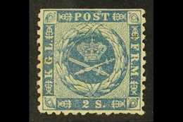 1854-7  2s Light Blue, Dotted Spandrels, Private Perf.13, SG 8b, Facit 3 V4, Mint With Gum, Straight Edge At Top And Som - Other & Unclassified