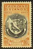 1933  10s Black And Chestnut Centenary, SG 137, Lightly Cancelled By Madame Joseph Forged Cds Of 6 Jan 1933. Very Attrac - Islas Malvinas