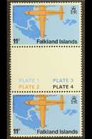 1979  11p Opening Of Stanley Airport WATERMARK TO LEFT Variety, SG 361w, Very Fine Never Hinged Mint Vertical GUTTER PAI - Falkland