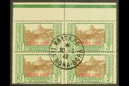 FRENCH OCEANIC SETTLEMENTS  1941 3fr Green Moorea Bay, Ovptd "France Libre" In Red, Yv 140, Superb Top Margin Block Of 4 - Other & Unclassified