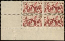 MAURITANIA  1942 1fr 50 Brown Red Bedouin Camp, Yv 112A, Superb NHM Dated Corner Block Of 4 (lightly Hinged On Selvedge) - Autres & Non Classés