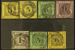 BADEN  1851-1854 FINE USED SELECTION On A Stock Card, Inc 1851-52 3k (x2 Shades), 6k & 9k And 1853-54 1k, 3k & 6k, All S - Sonstige & Ohne Zuordnung