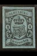 OLDENBURG  1859 1Gr Black On Blue, Mi 6a, Superb Mint No Gum With Huge Margins. For More Images, Please Visit Http://www - Other & Unclassified