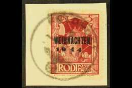 RHODES -  INSELPOST  1944 "Weihnachten" Overprint Type II On Rodi Issue, Michel 12 II, Very Fine Used On Small Piece Tie - Otros & Sin Clasificación