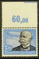 1934  3rm Blue And Black "Hindenburg And Zeppelin" Air, Michel 539x, Never Hinged Mint Top Marginal, SCHLEGEL BPP. For M - Other & Unclassified