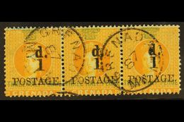 1886  1d On 1½d Orange, SG 37, Superb Used Horizontal Strip Of 3. Ex Danforth Walker. For More Images, Please Visit Http - Grenada (...-1974)