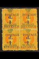 1888  1d On 2s Orange, SG 44, Superb Mint Og Block Of 4. For More Images, Please Visit Http://www.sandafayre.com/itemdet - Grenada (...-1974)