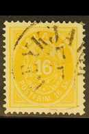 1873  16sk Yellow, P.14x13½, Mi 5A, Very Fine Used, With Reykjavik C.d.s. With Serifed Letters (Facit Type A), Well Cent - Other & Unclassified